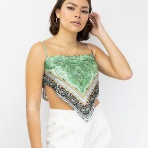 GREEN BANDANA SATIN SCARF TOP ORANGE